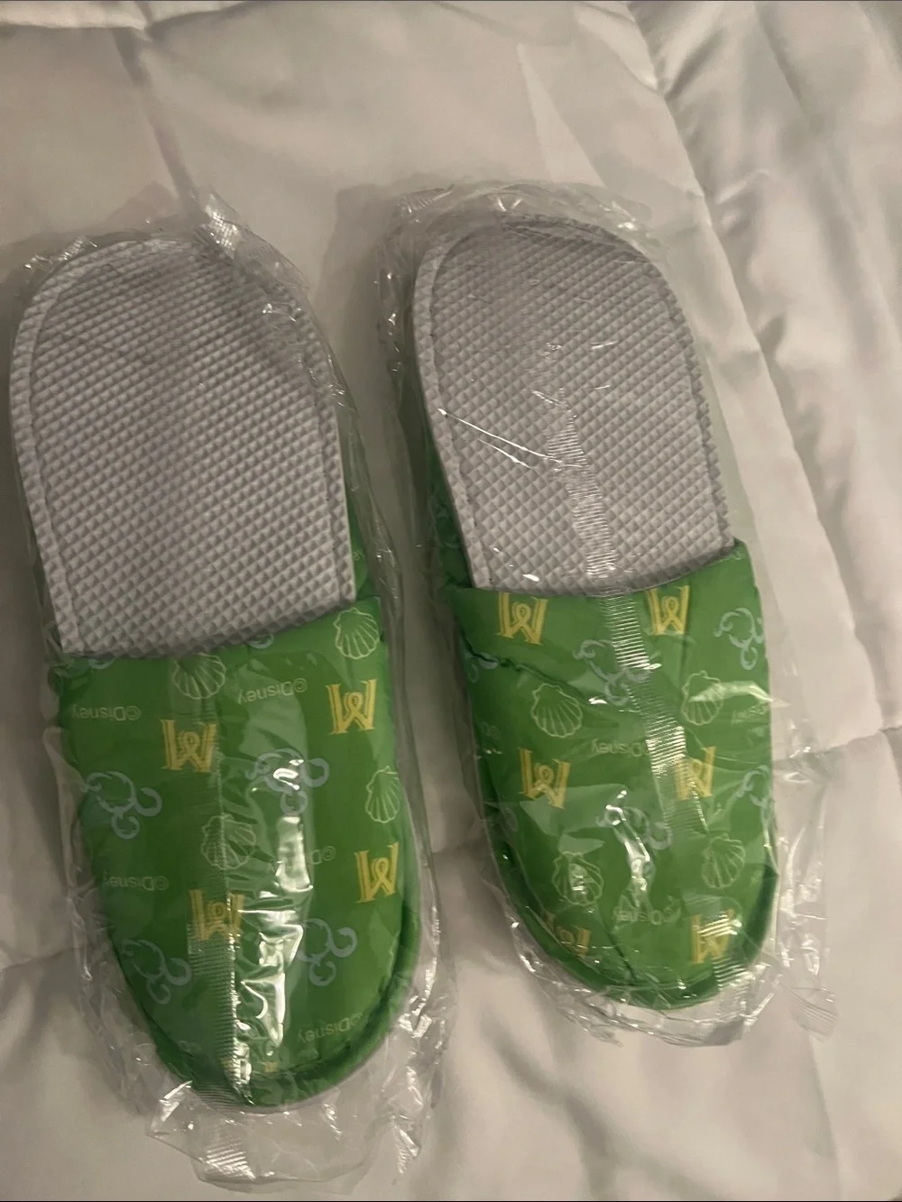Disney Green Slip-On Kids Slippers with Yellow Accents